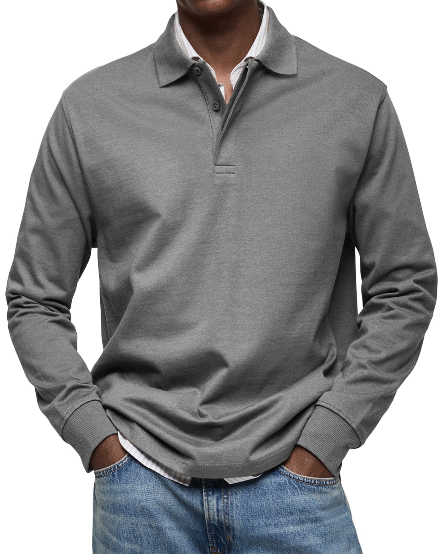 Dewey - Einfaches Langarm-Poloshirt für Herren
