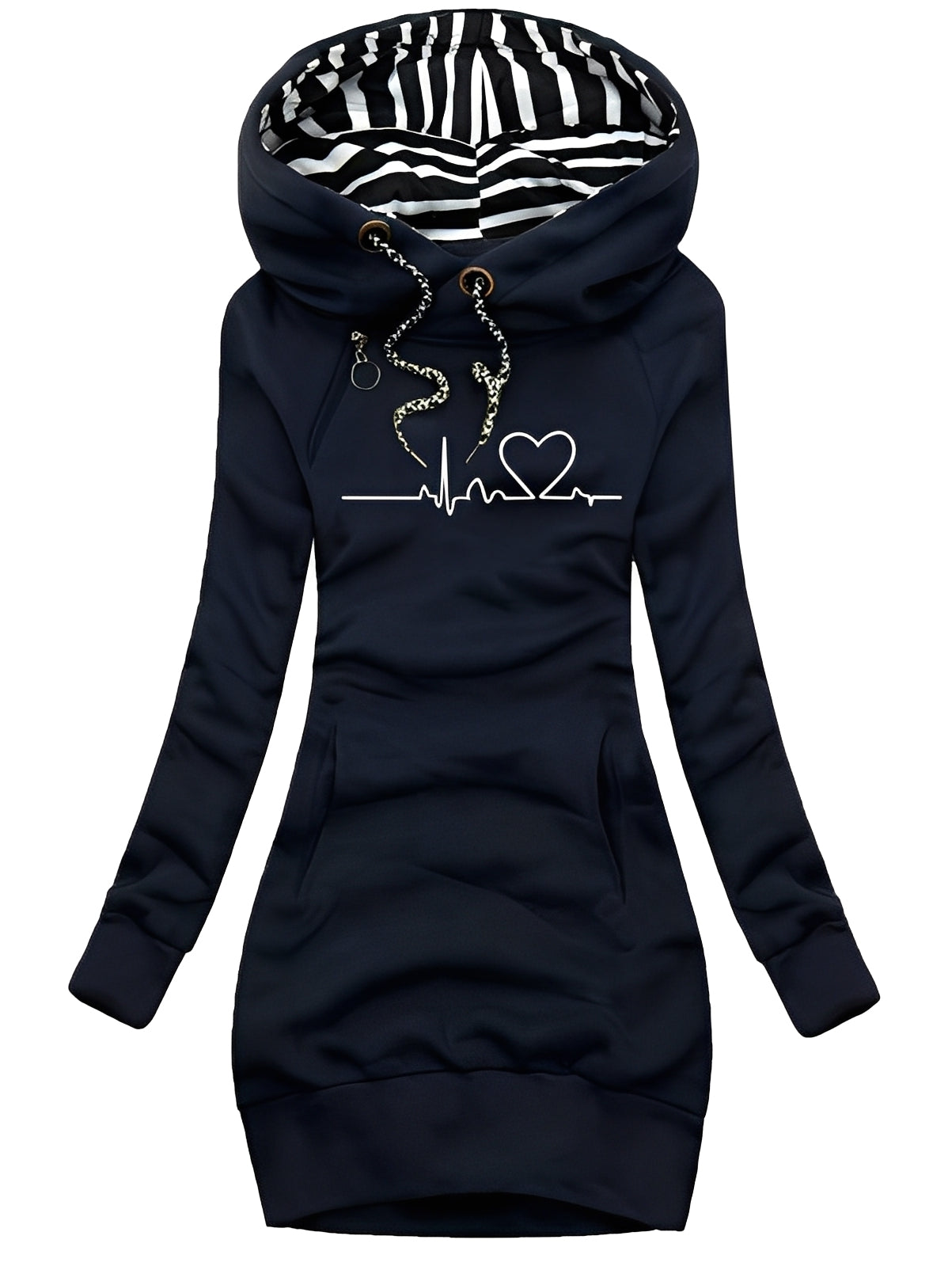 Roxanne - Langes Damen-Strickkleid mit Muster und Kapuze