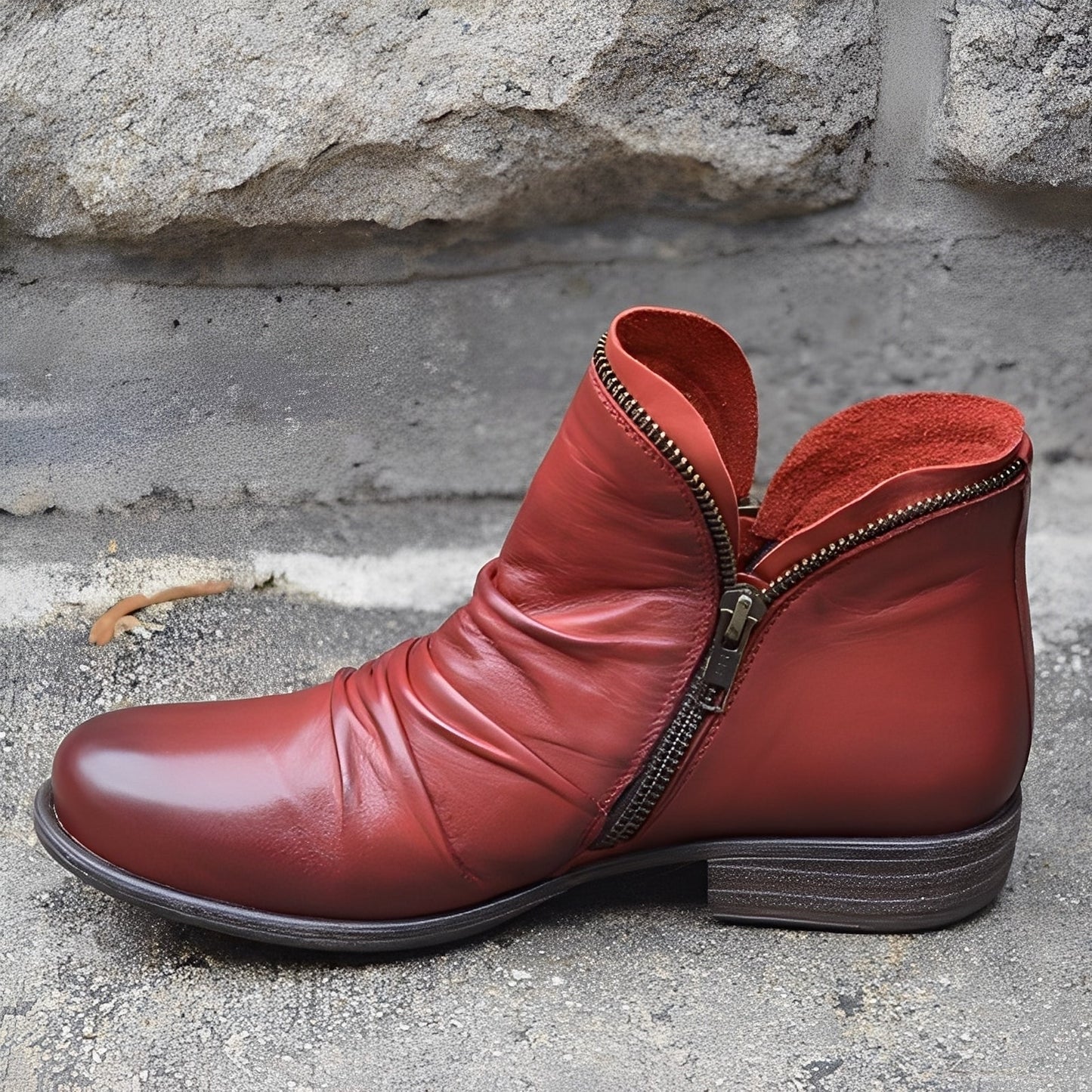 Veronica - Retro-Lederstiefel für Damen mit Zipper