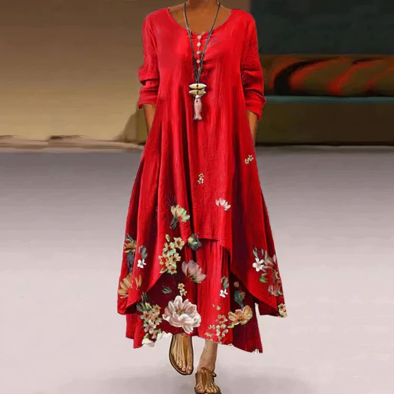 Elira – Zweilagiges Maxikleid mit Print