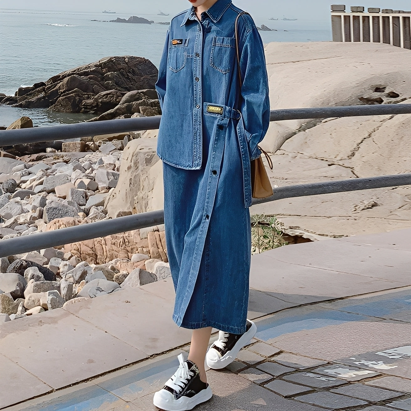Christabel - Langes Retro-Jeanskleid mit Taschen für Frauen