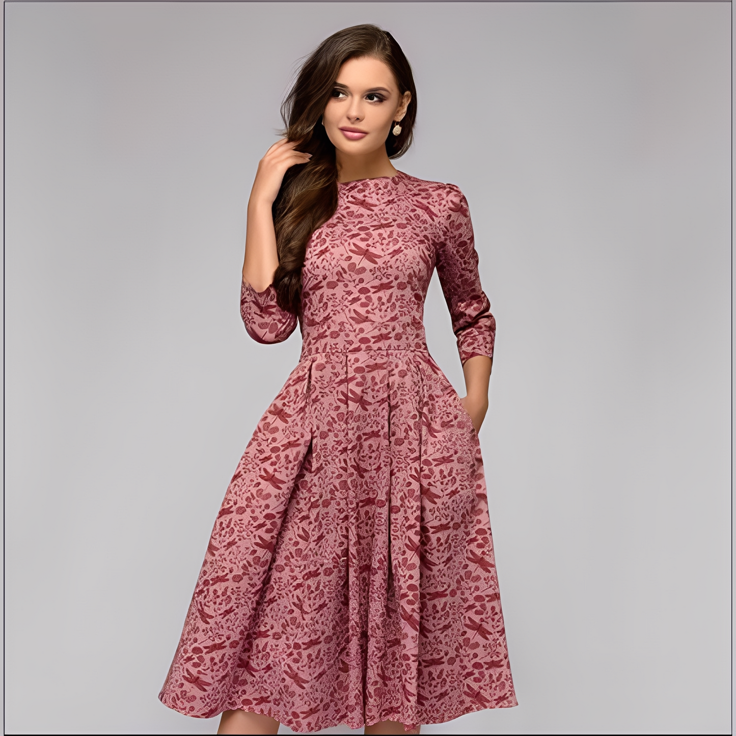 Elisabeth - Elegantes Damenkleid mit langen Ärmeln und Blumenmuster