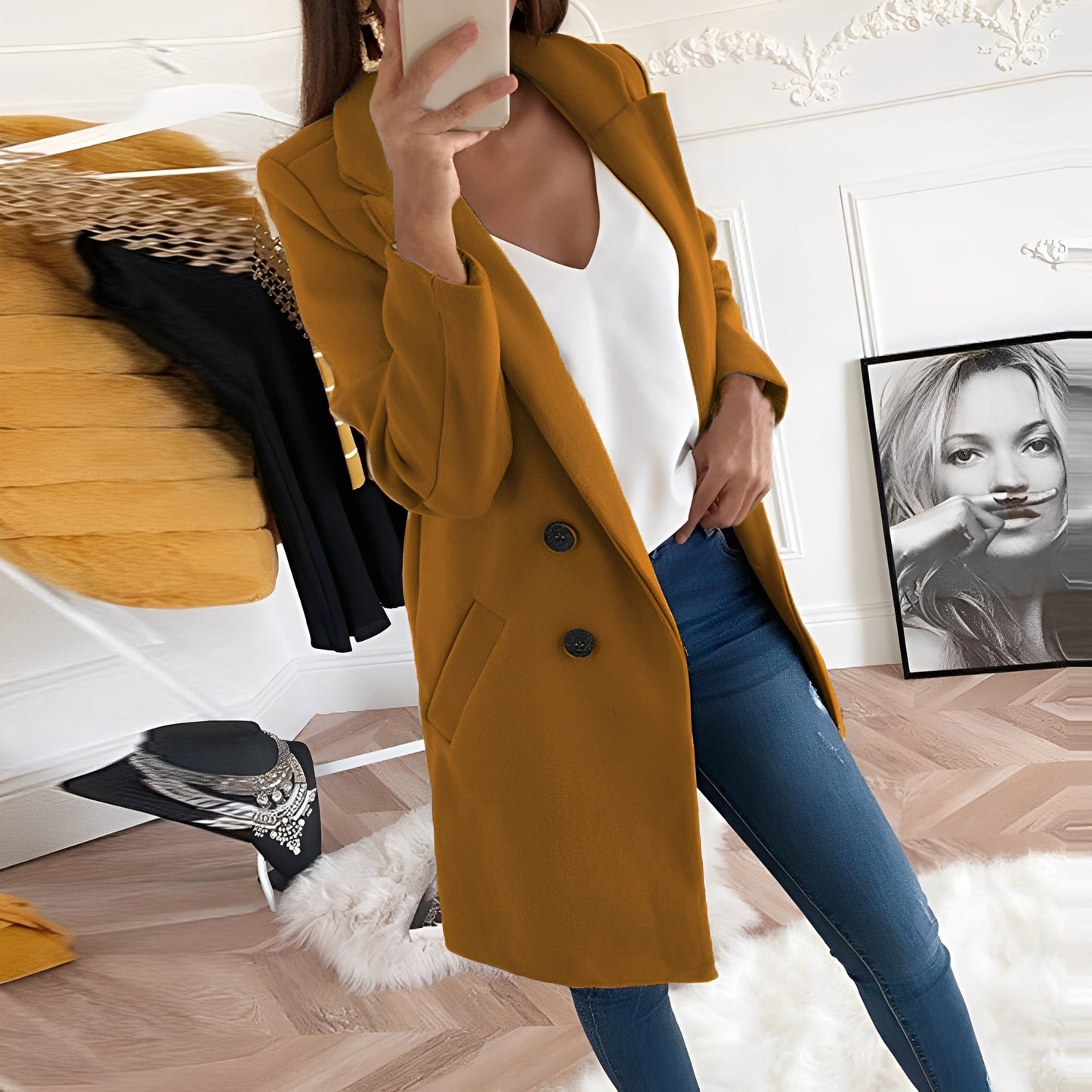 Chantal - Eleganter langer Damenmantel aus Wolle