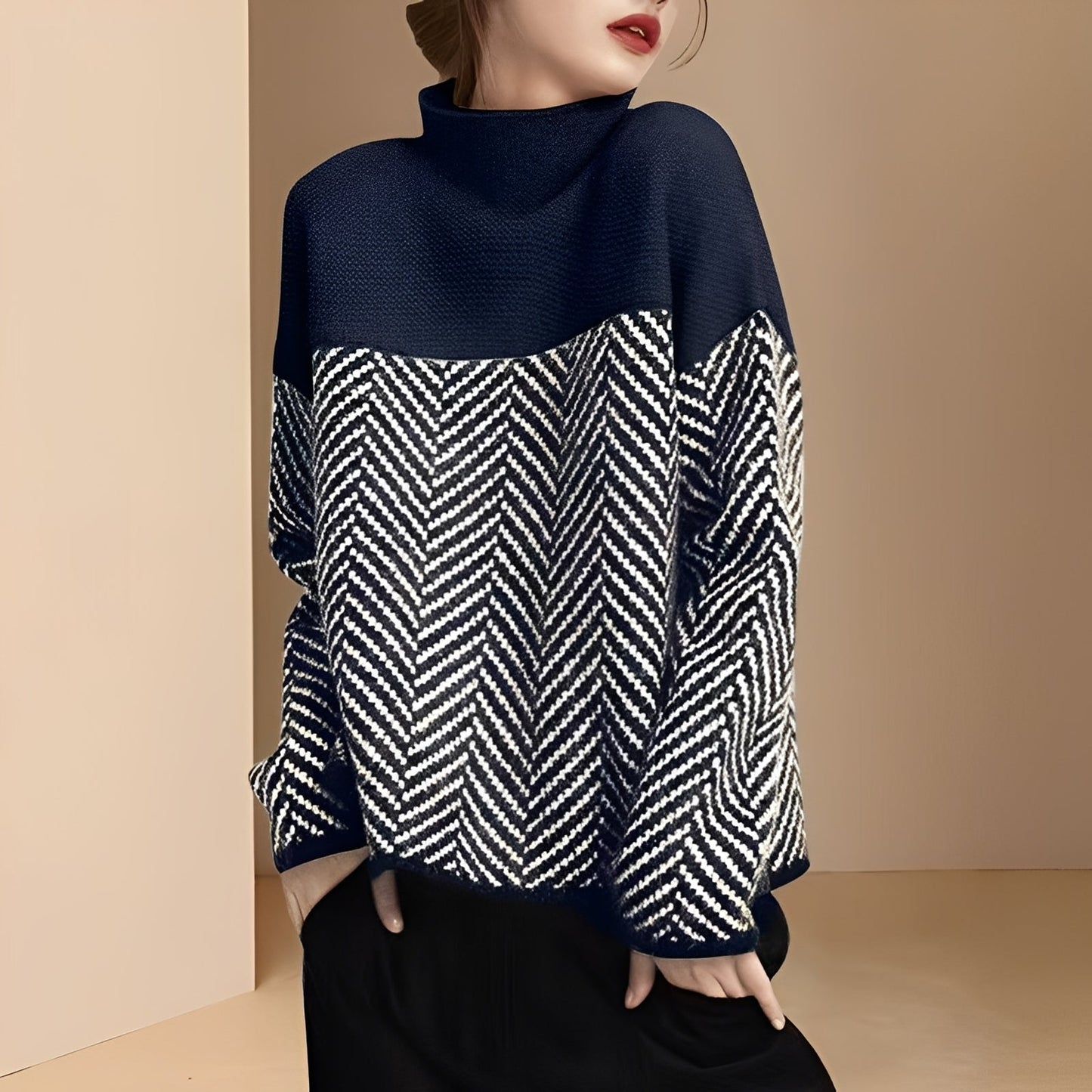 Antonia - Eleganter Patchwork-Strickpullover für Frauen