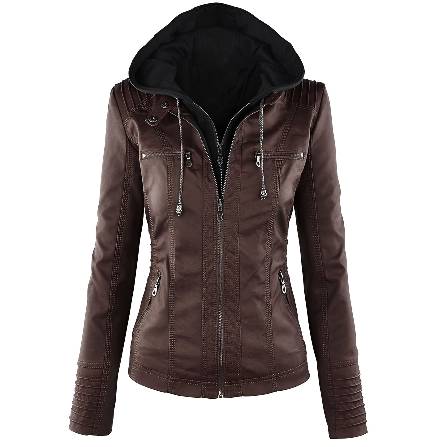 Janene - Bequeme, wasserfeste Lederjacke mit Kapuze für Damen
