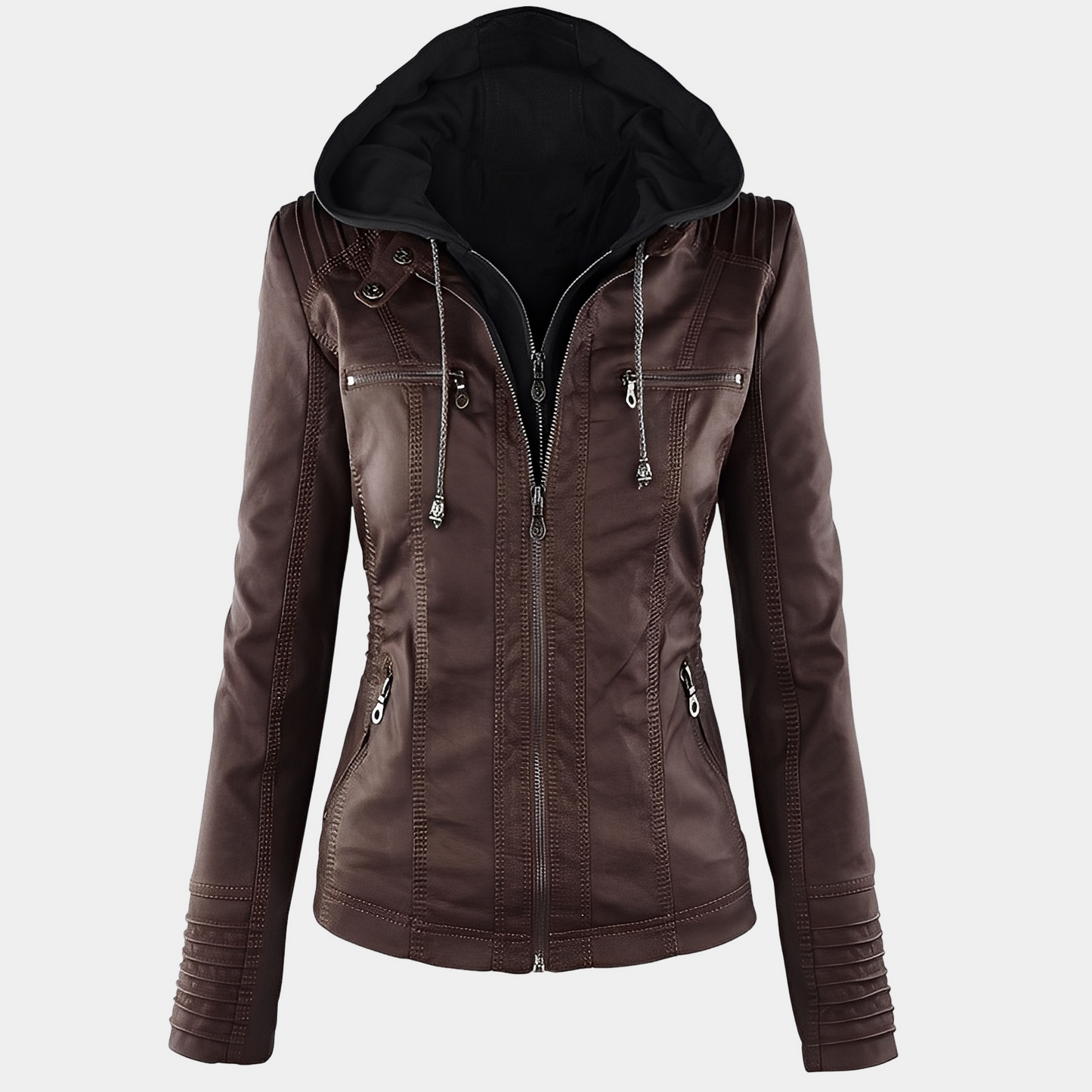 Jaylene - Trendige wasserdichte Damen-Lederjacke mit Kapuze