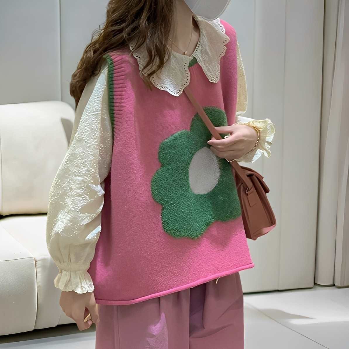 Lavina - Bequeme Strickweste mit Blumendesign für Frauen