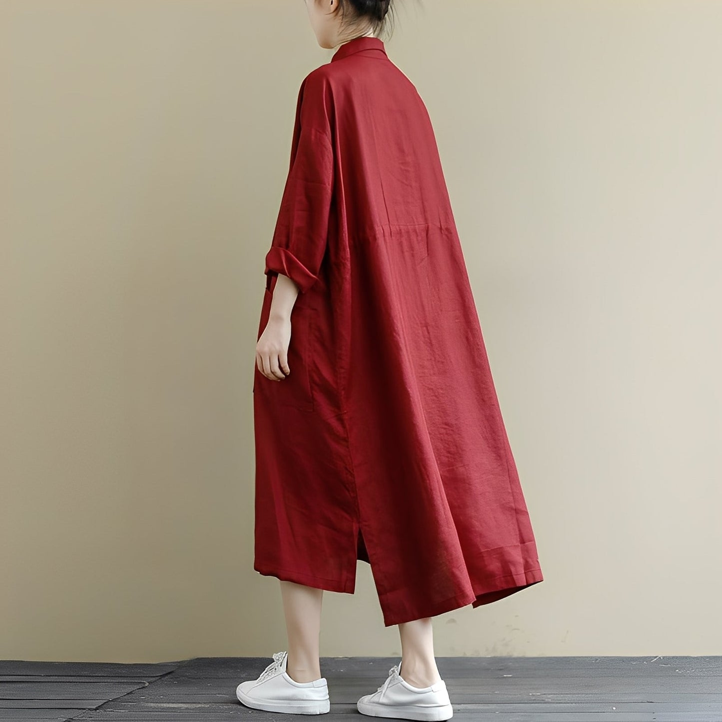 Chelsie - Frauen-Maxikleid mit weitem Schnitt und Knöpfen