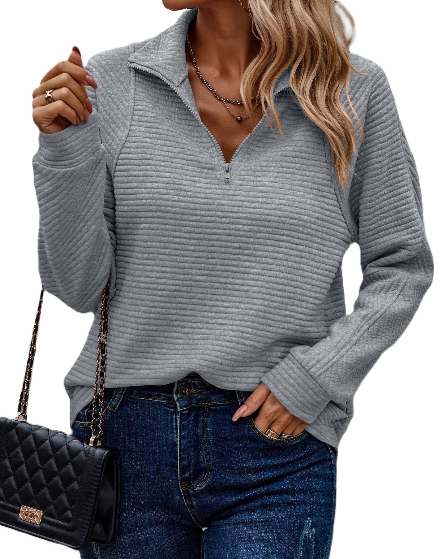 Zinnia - Damenpullover mit Reißverschluss und Rippstruktur