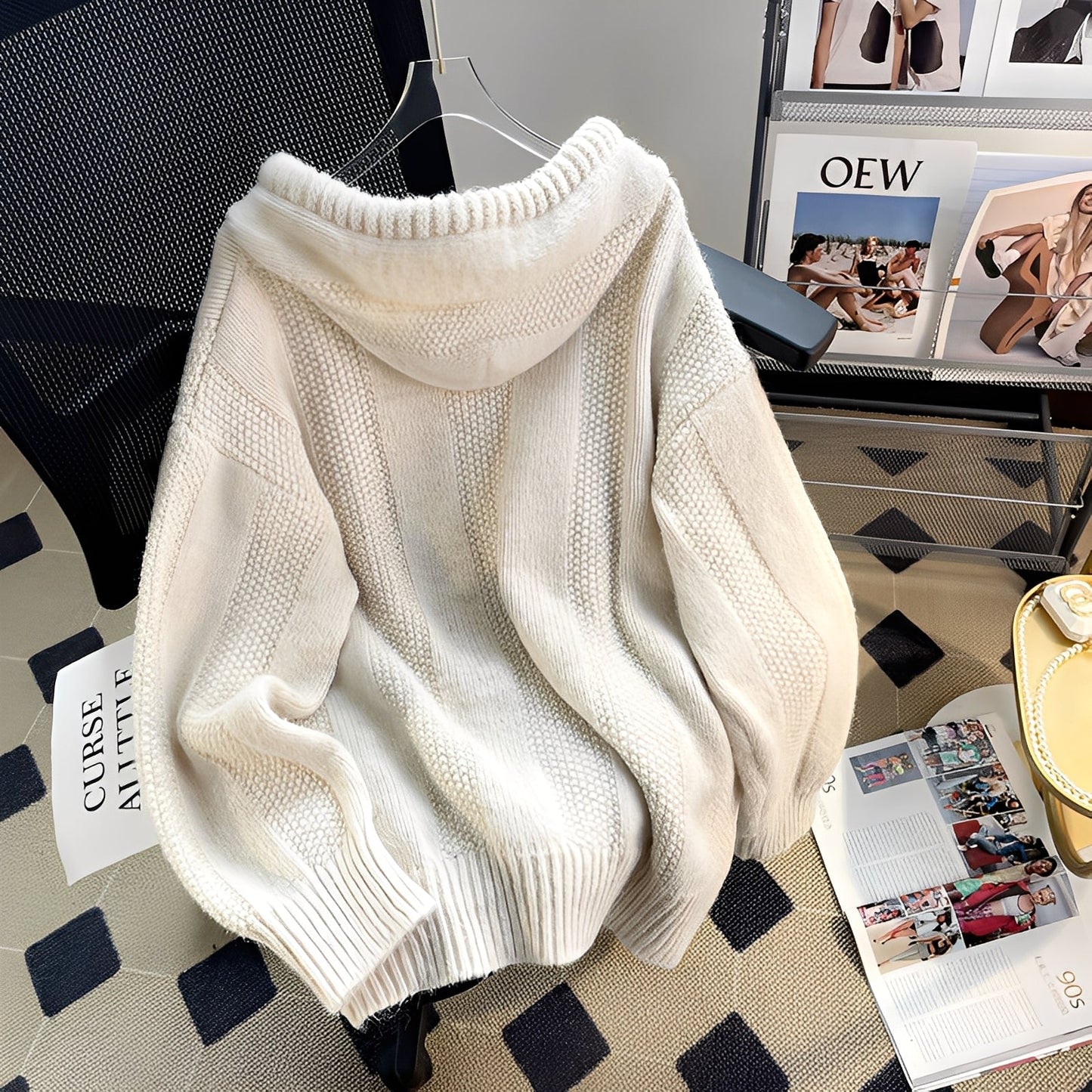 Haylee - Bequemer gestrickter Hoodie mit Knöpfen für Damen