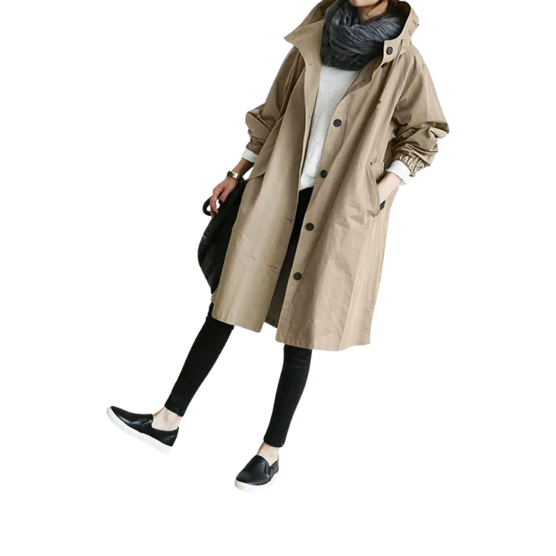 Mara – Wasserdichter Trenchcoat mit Kapuze für Regentage