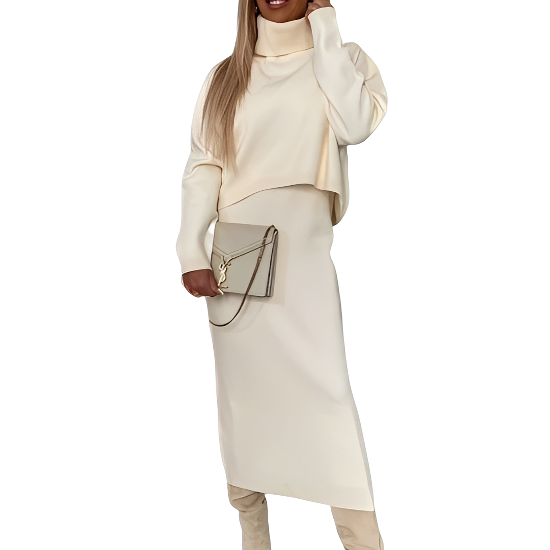 Natalee - Elegantes Damen-Rollkragenpullover- und Rock-Set