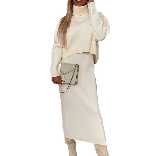 Natalee - Elegantes Damen-Rollkragenpullover- und Rock-Set