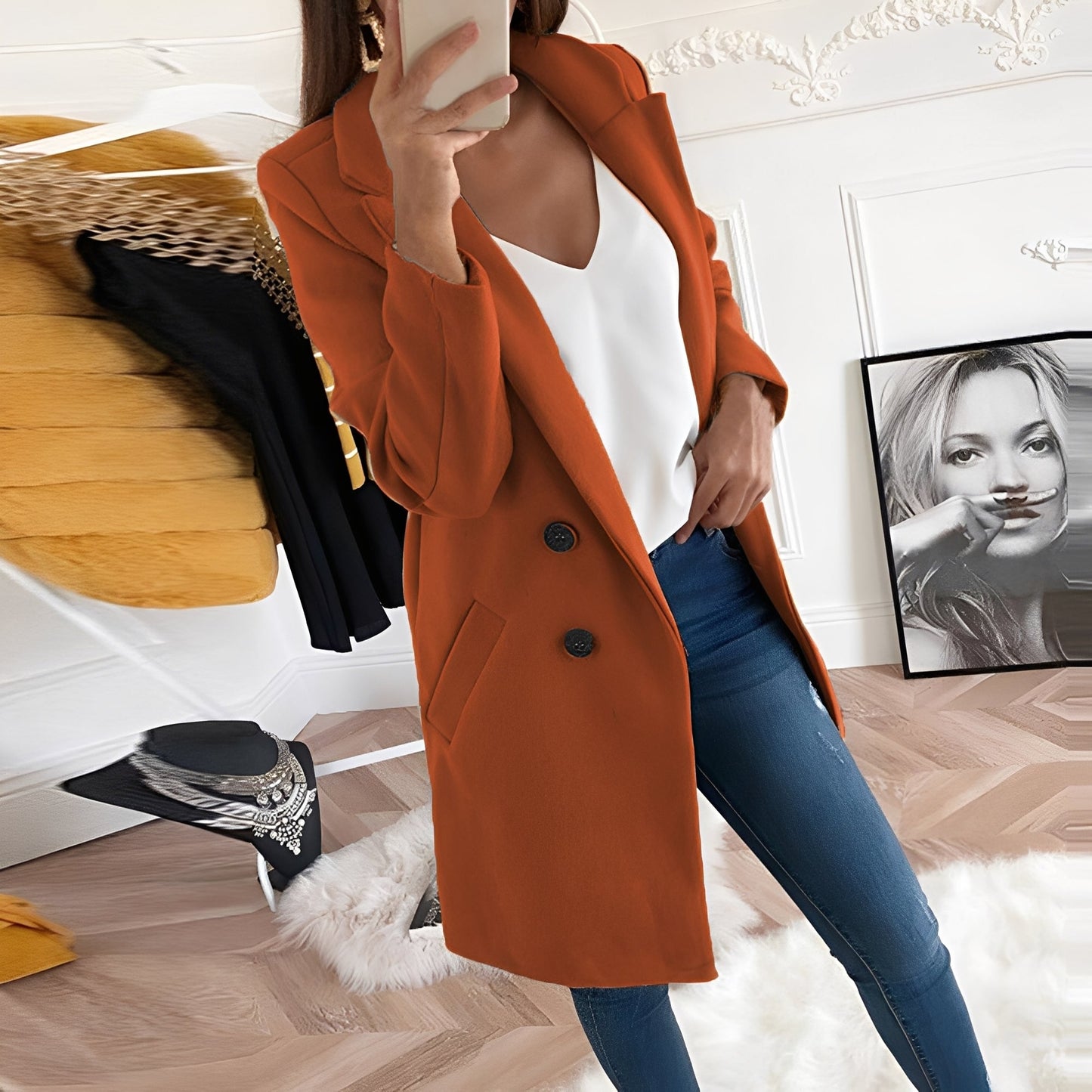Chantal - Eleganter langer Damenmantel aus Wolle
