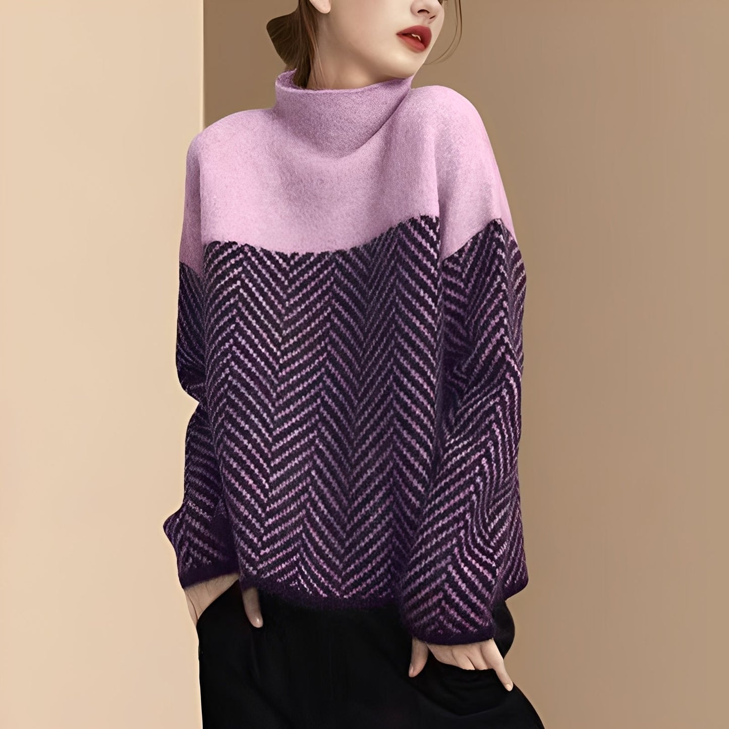 Antonia - Eleganter Patchwork-Strickpullover für Frauen