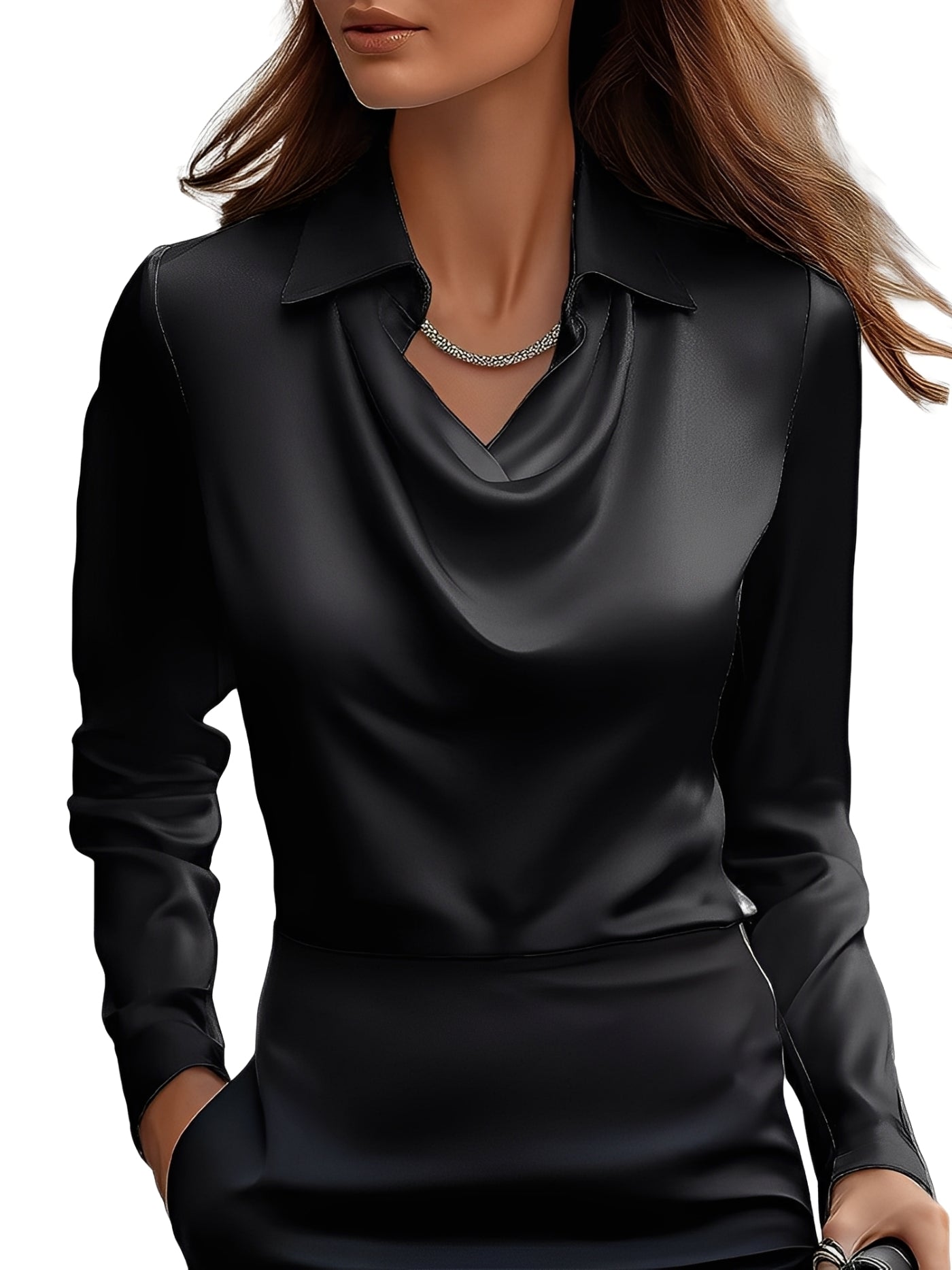 Dionne - Stilvolle Damenbluse aus Satin mit langen Ärmeln