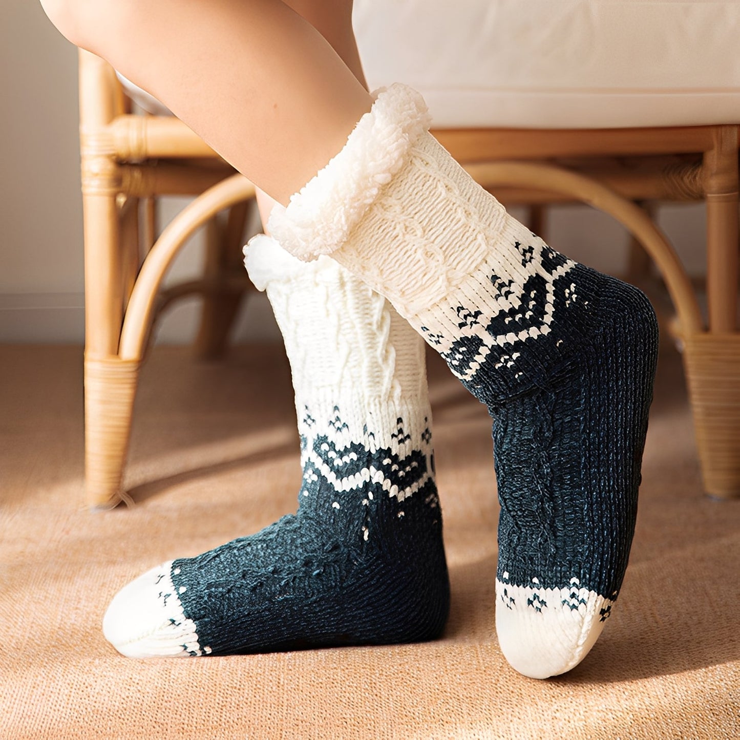 Danika - Modische gestrickte Kuschelsocken mit Herzdesign für Damen
