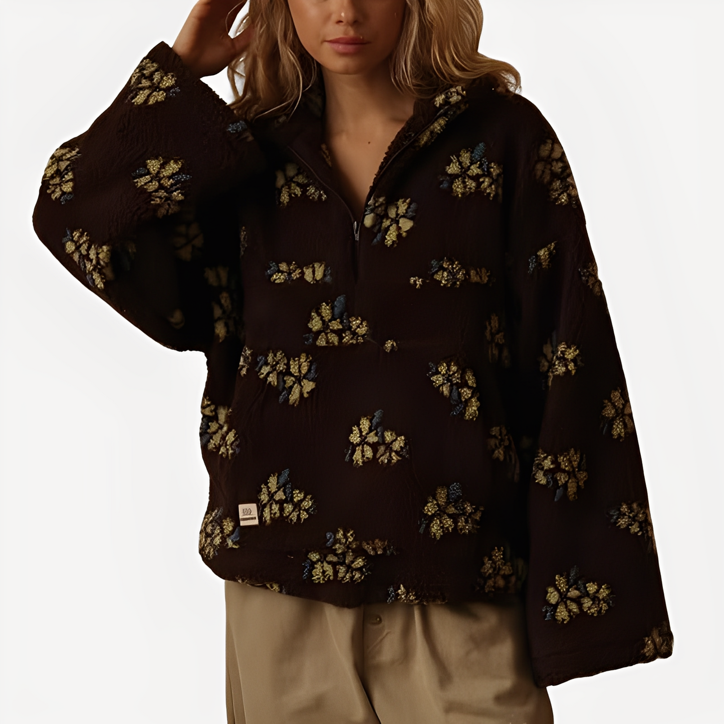 Elizabeth - Damen-Sherpa-Pullover mit elegantem Blumenprint