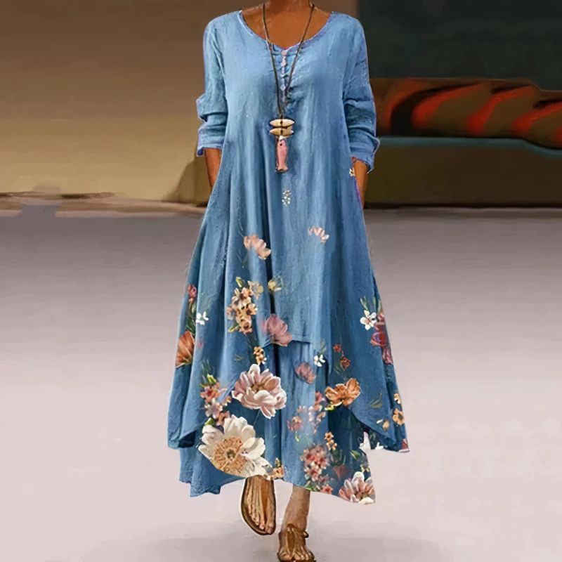 Elira – Zweilagiges Maxikleid mit Print