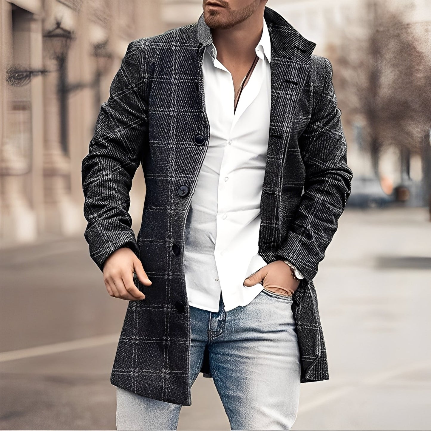 Luke - Eleganter langer Tweedmantel für Herren