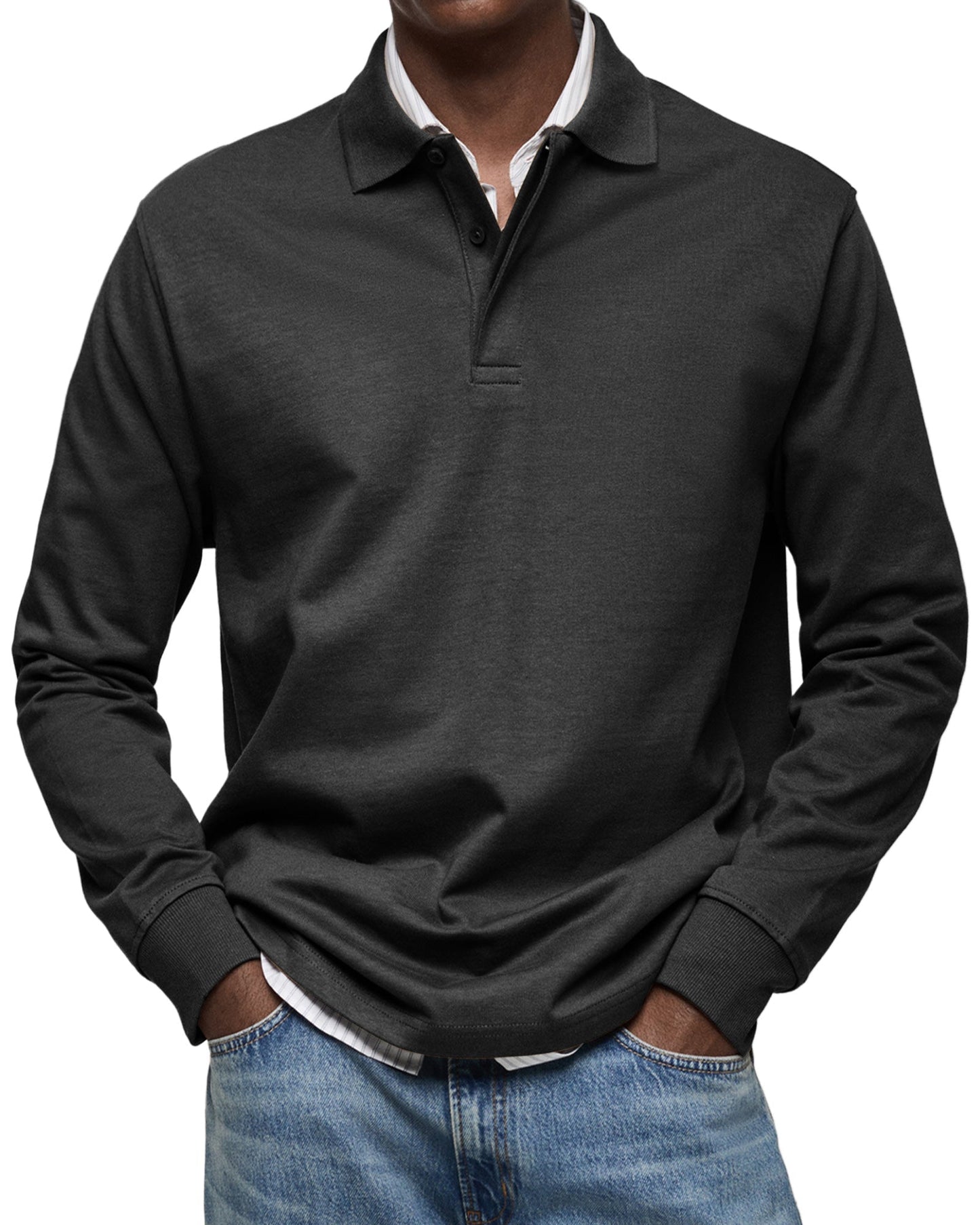 Dewey - Einfaches Langarm-Poloshirt für Herren