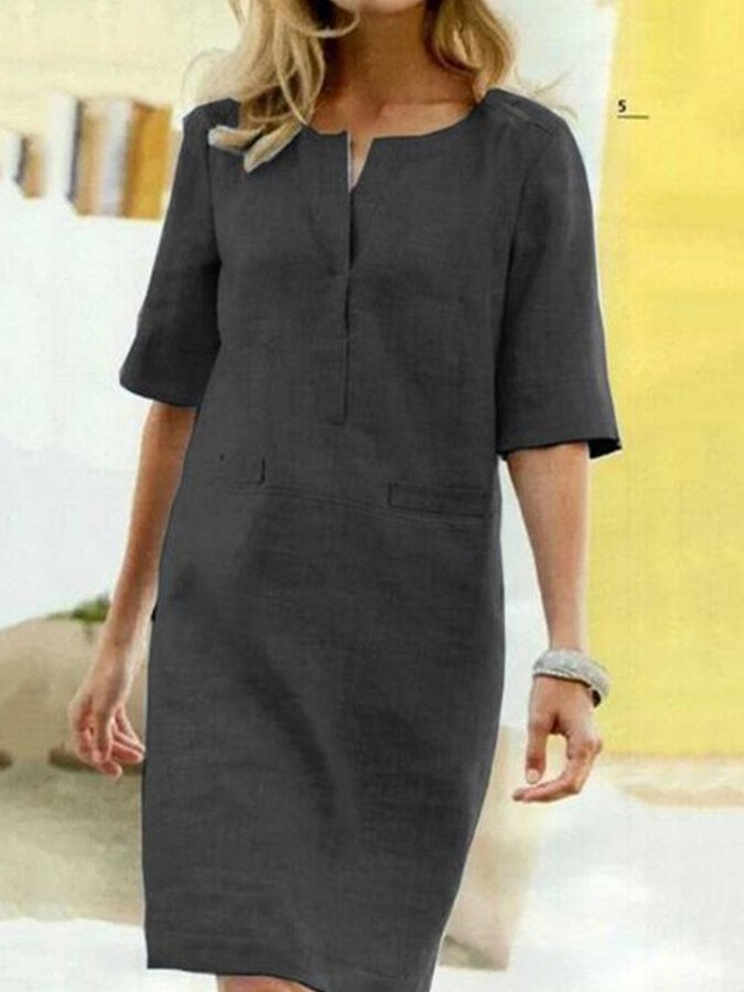 Rieke – Shiftkleid aus Leinen mit V-Ausschnitt