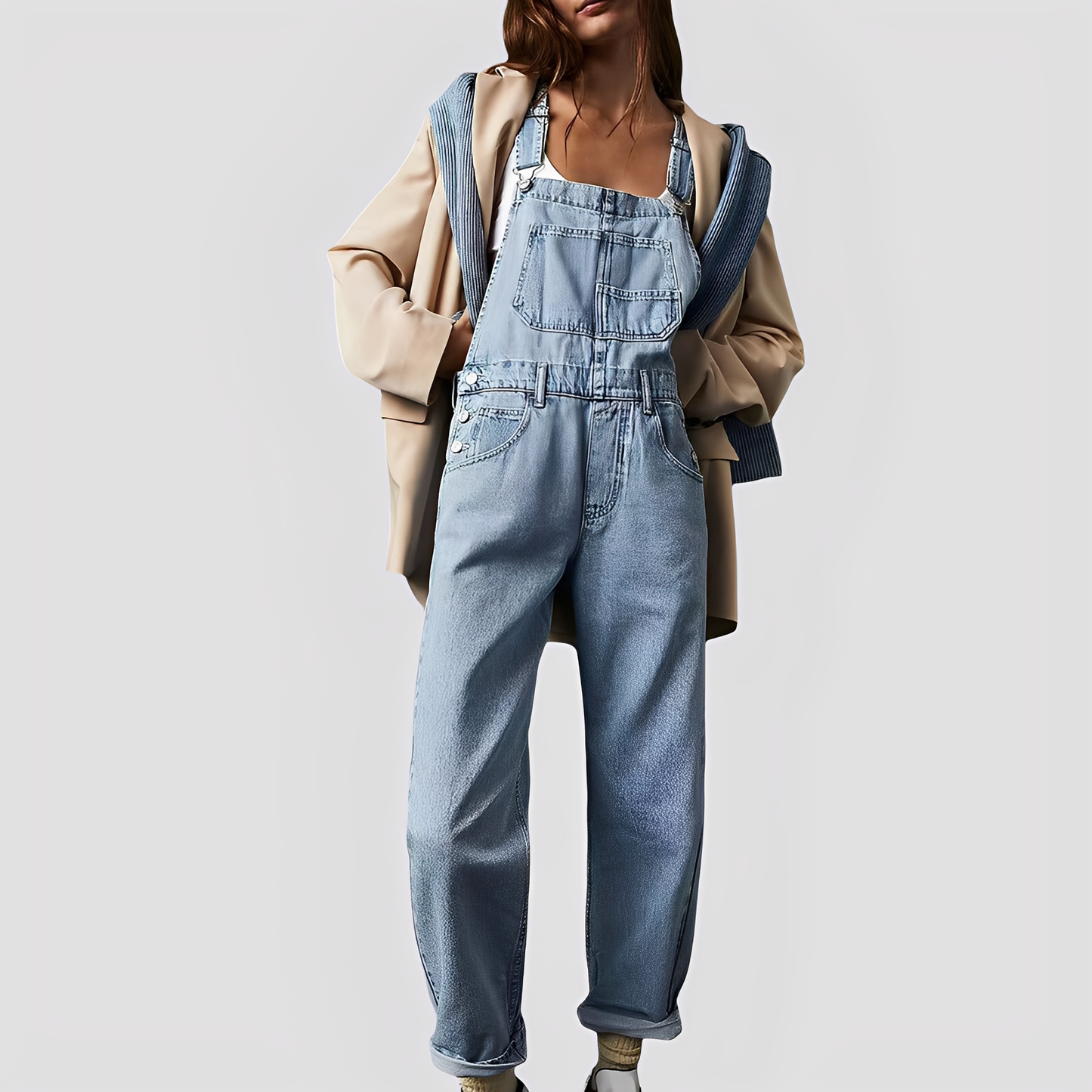 Mildred - Weite, klassische Damenjeans-Latzhose