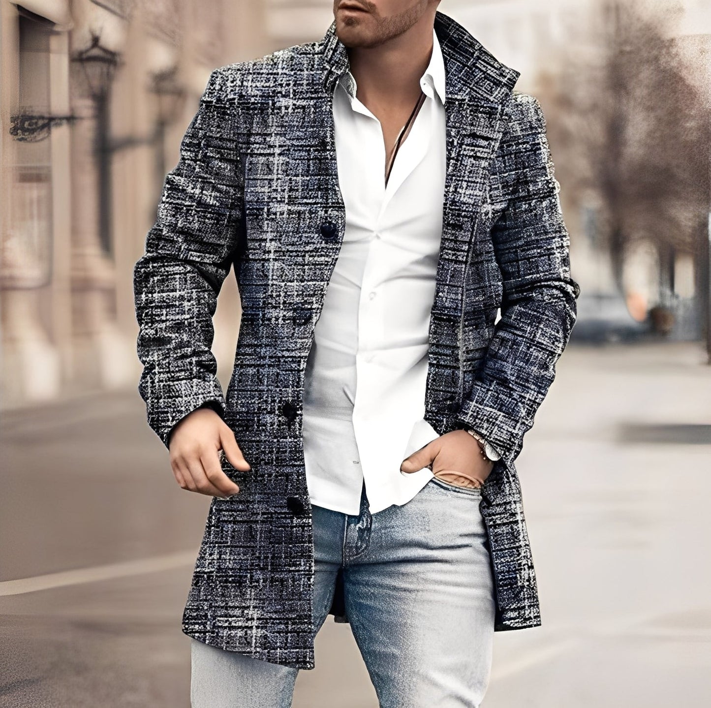 Luke - Eleganter langer Tweedmantel für Herren