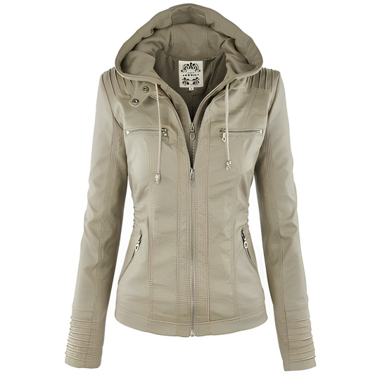 Janene - Bequeme, wasserfeste Lederjacke mit Kapuze für Damen