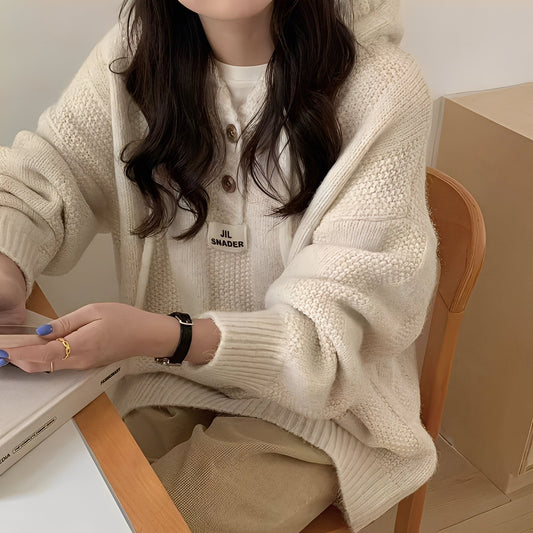 Haylee - Bequemer gestrickter Hoodie mit Knöpfen für Damen