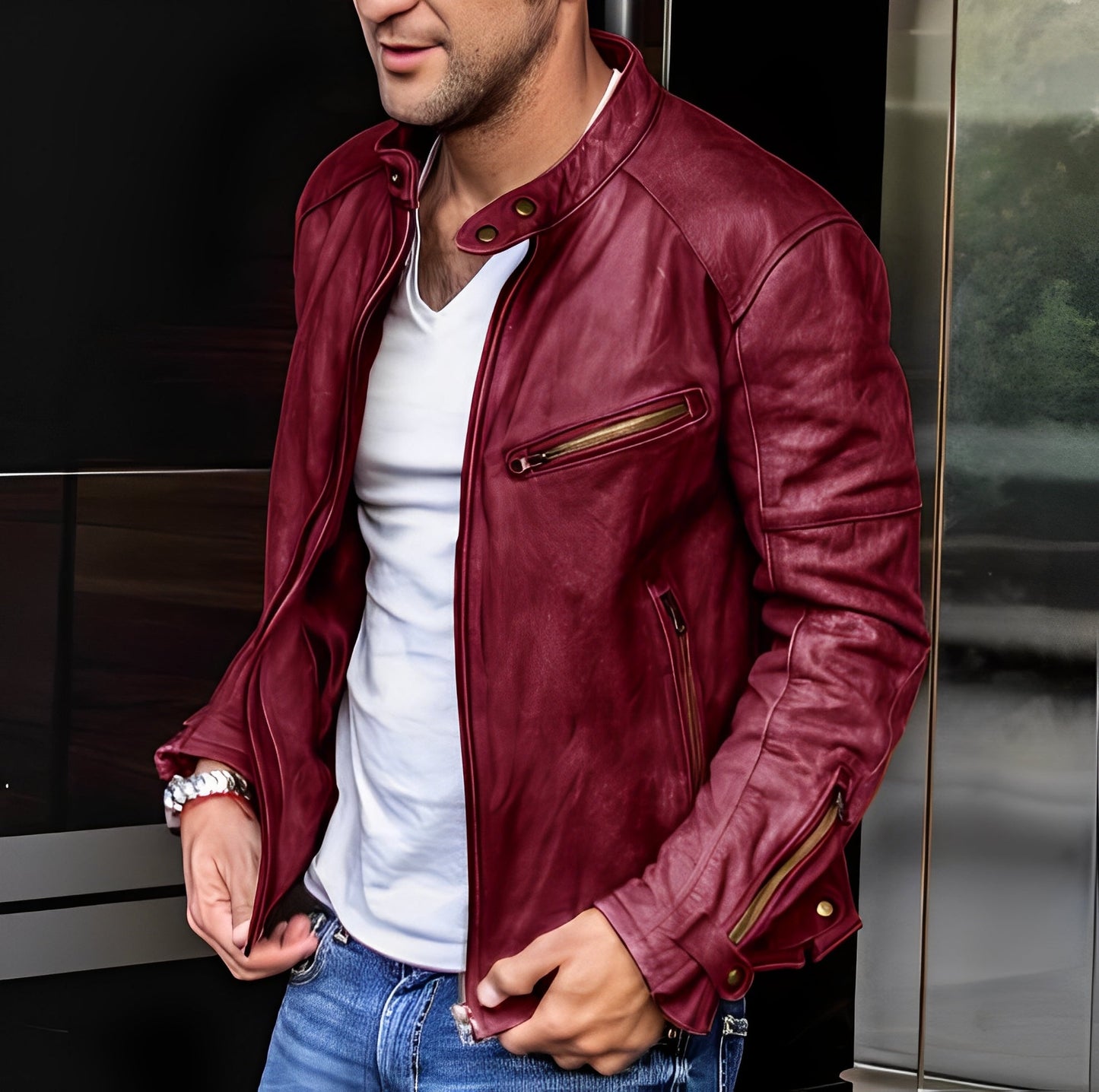 Winston - Universelle Lederjacke mit Stehkragen für Herren