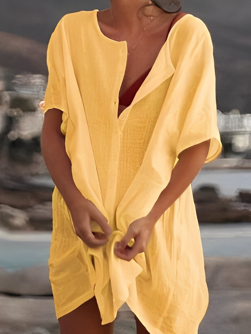 Viona - Lockeres Frauenkleid aus Baumwolle und Leinen