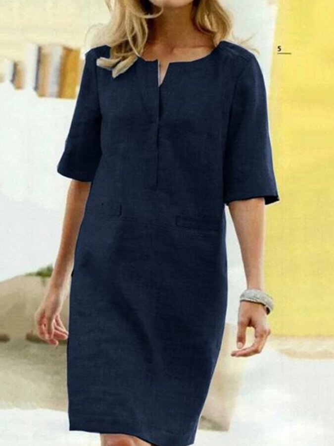 Rieke – Shiftkleid aus Leinen mit V-Ausschnitt