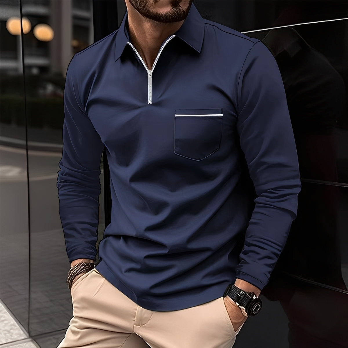 Bernard - Bequemes Langarm-Poloshirt mit Herren-Tasche
