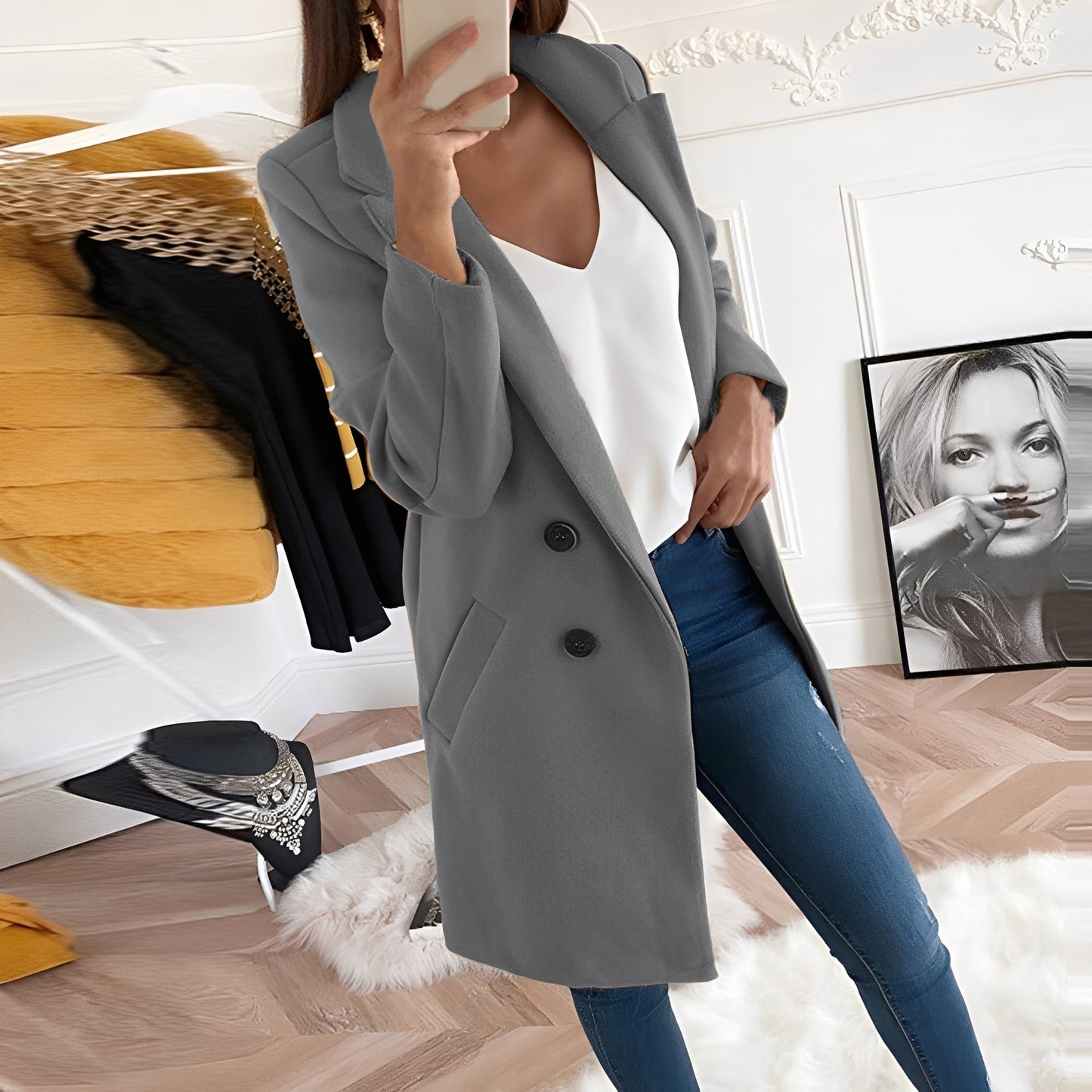 Chantal - Eleganter langer Damenmantel aus Wolle