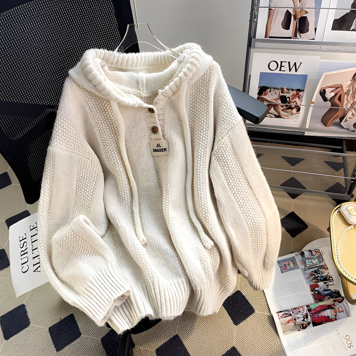 Haylee - Bequemer gestrickter Hoodie mit Knöpfen für Damen