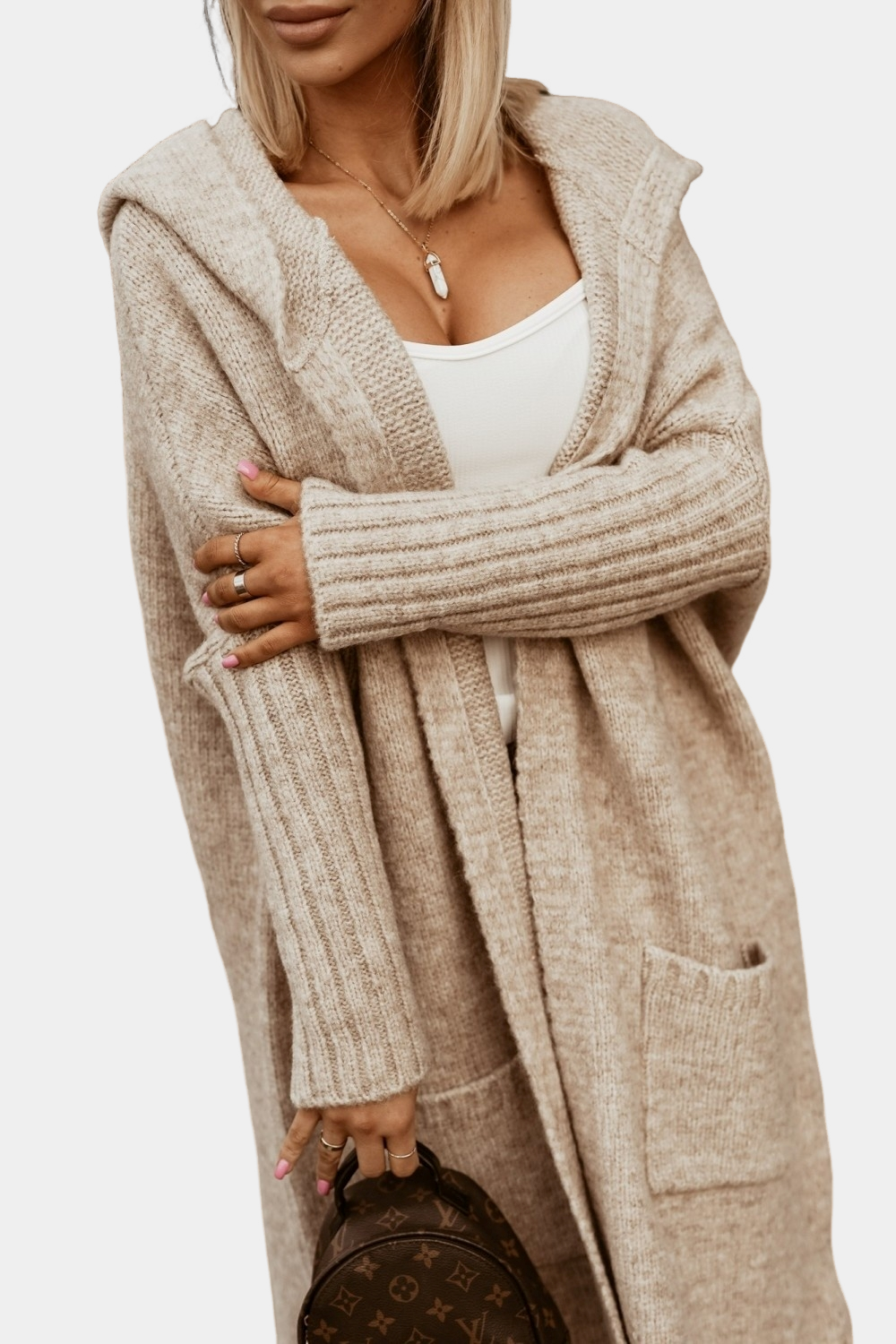 Melyssa - Damen-Strickjacke, lang und leicht offen