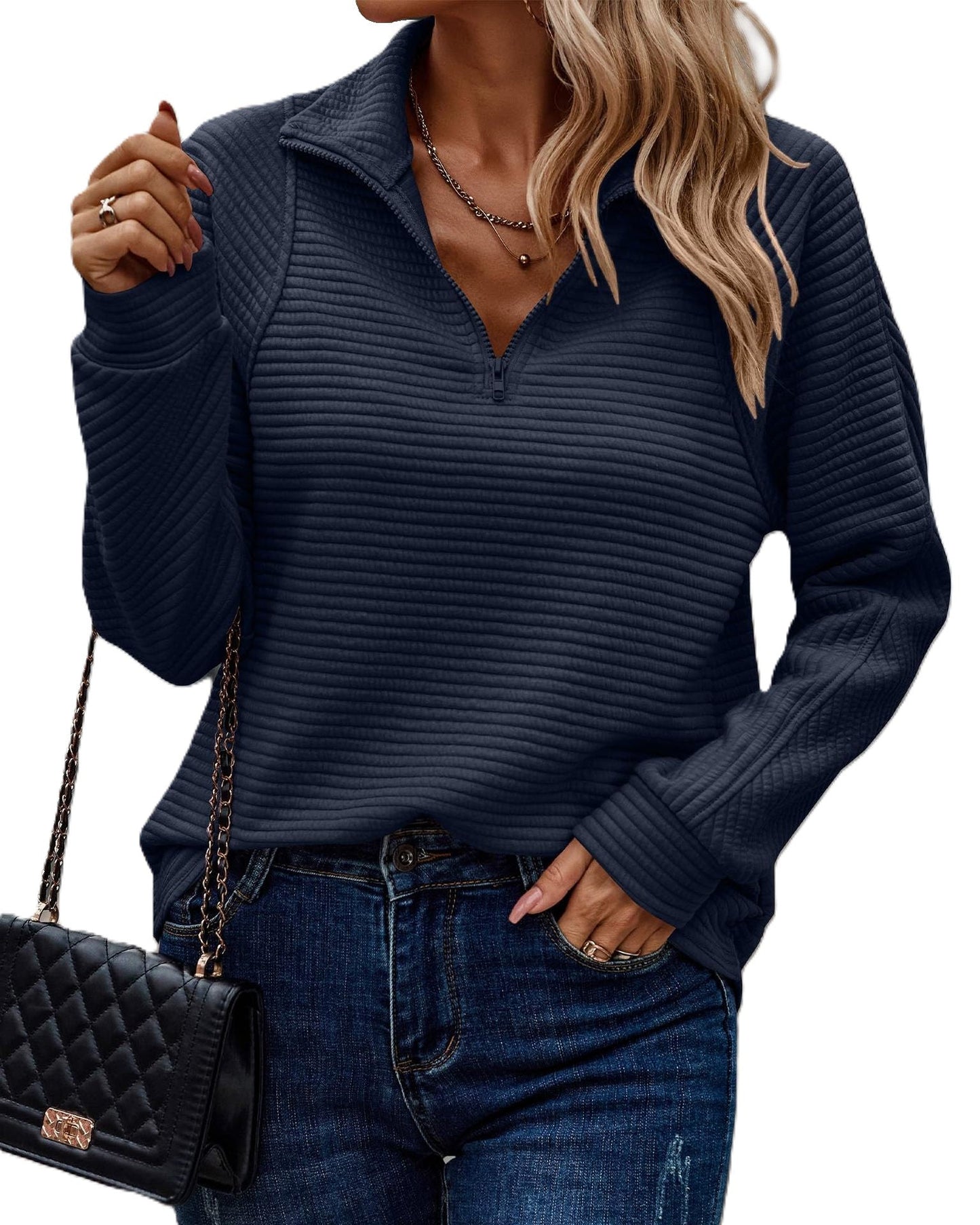 Zinnia - Damenpullover mit Reißverschluss und Rippstruktur
