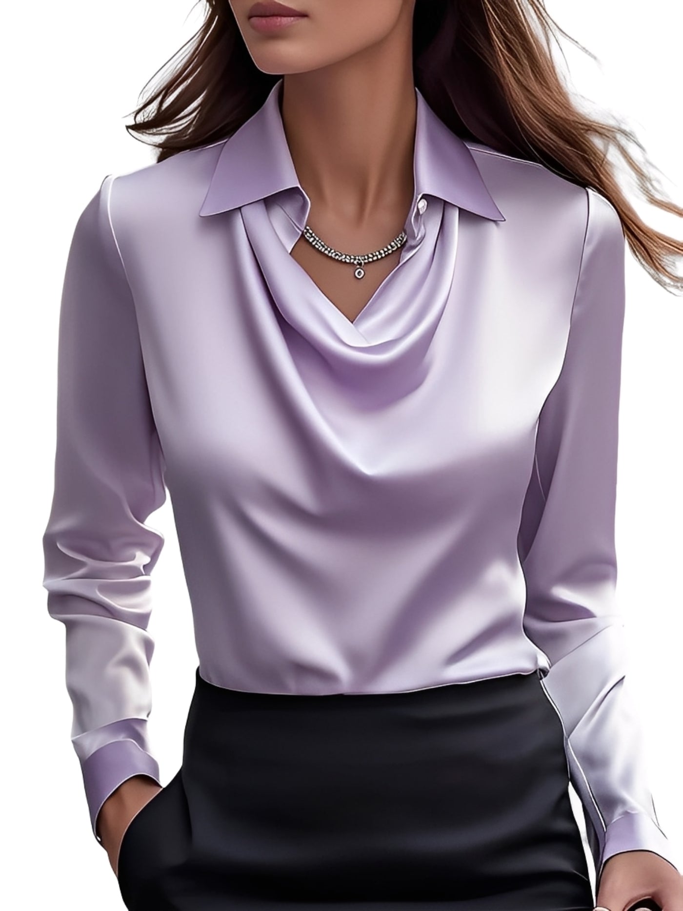 Dionne - Stilvolle Damenbluse aus Satin mit langen Ärmeln