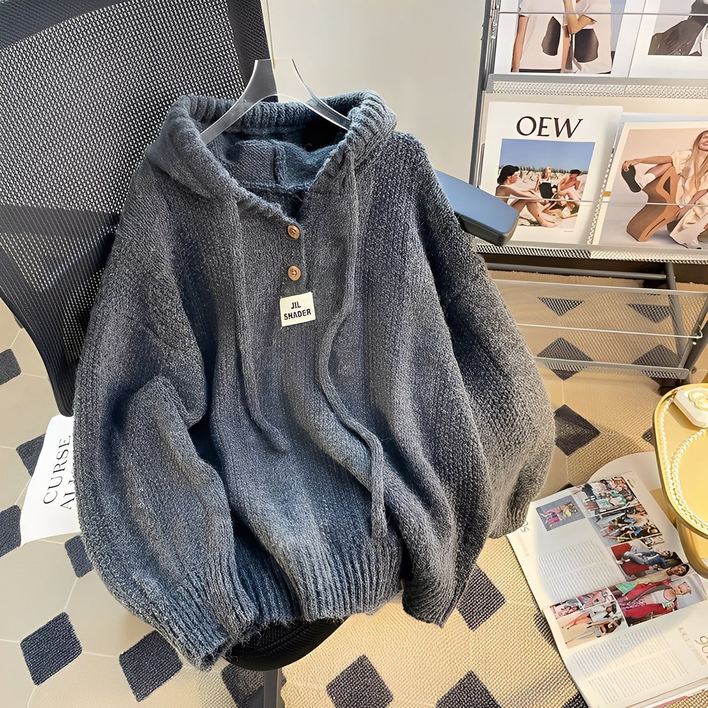 Haylee - Bequemer gestrickter Hoodie mit Knöpfen für Damen