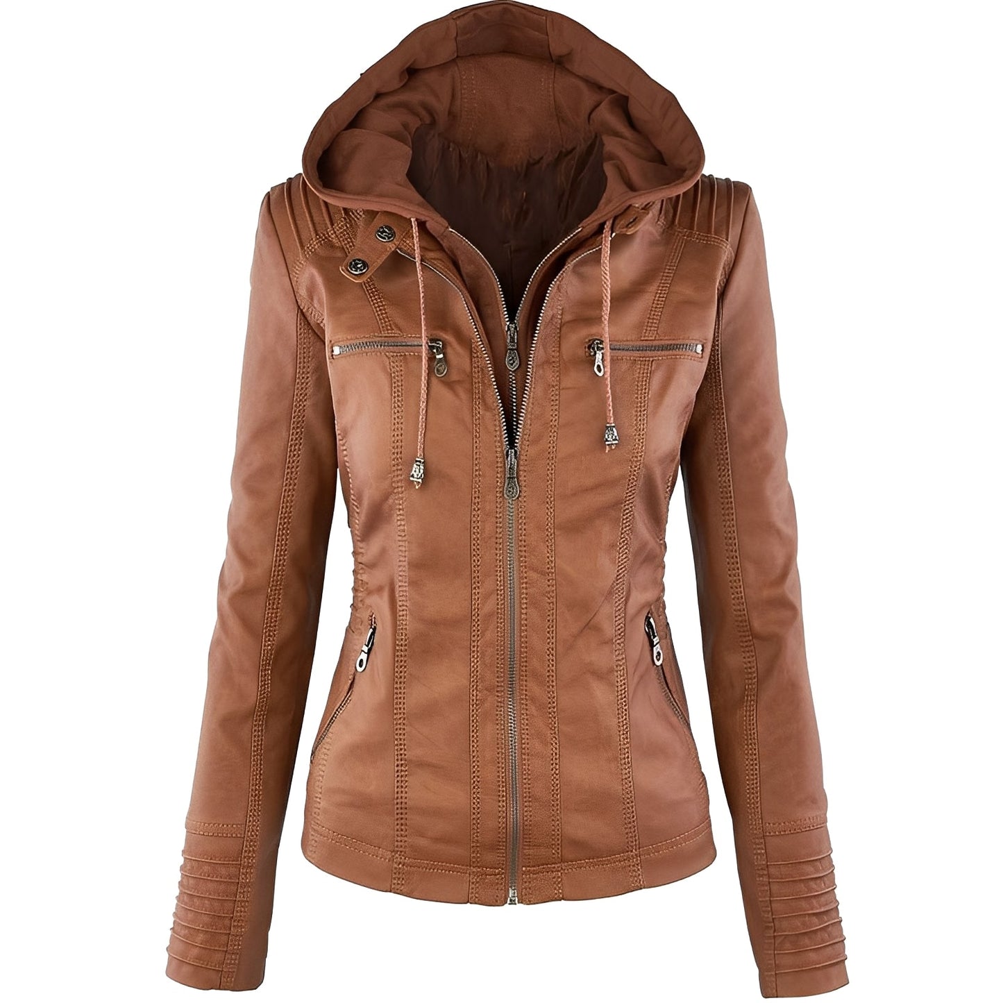 Janene - Bequeme, wasserfeste Lederjacke mit Kapuze für Damen