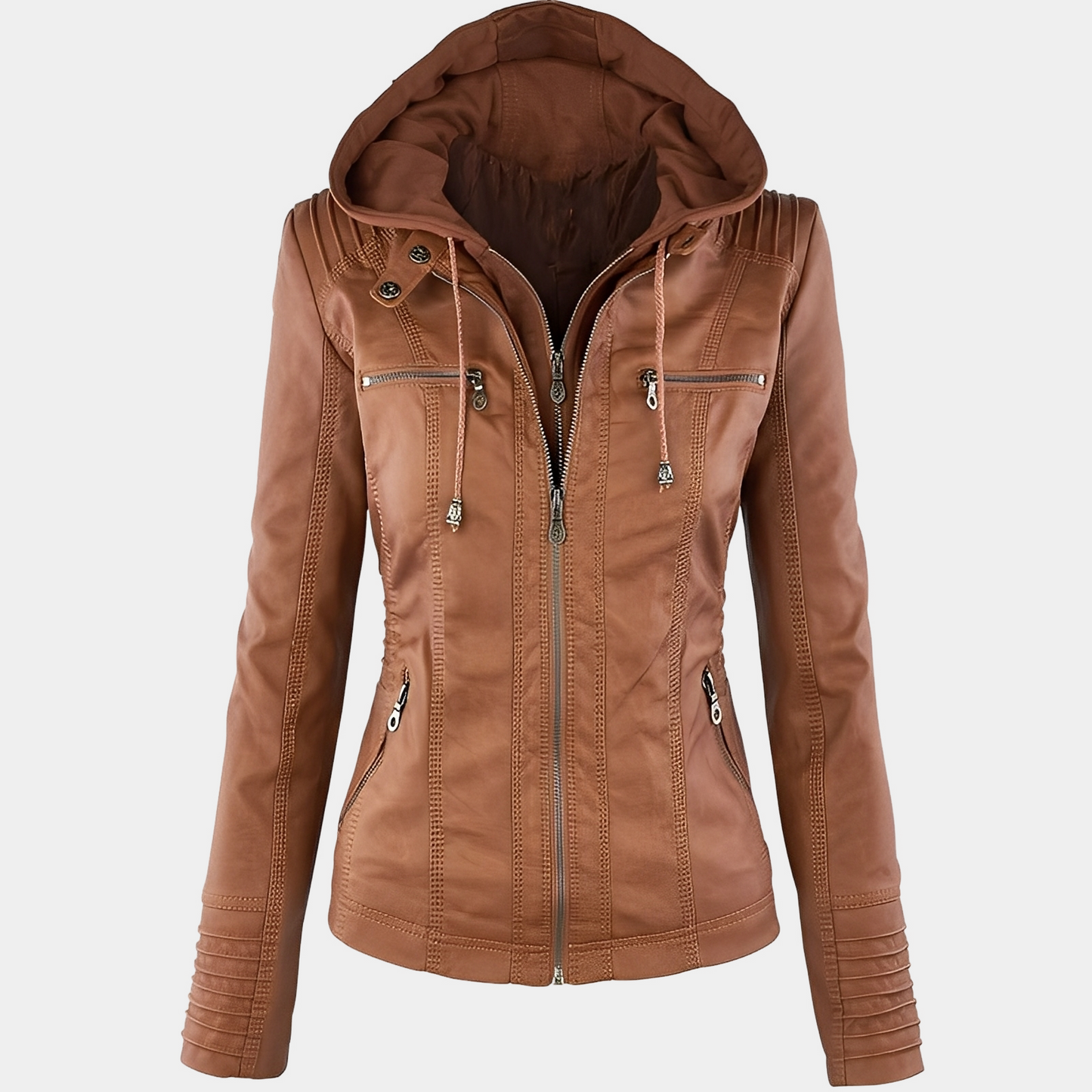 Jaylene - Trendige wasserdichte Damen-Lederjacke mit Kapuze