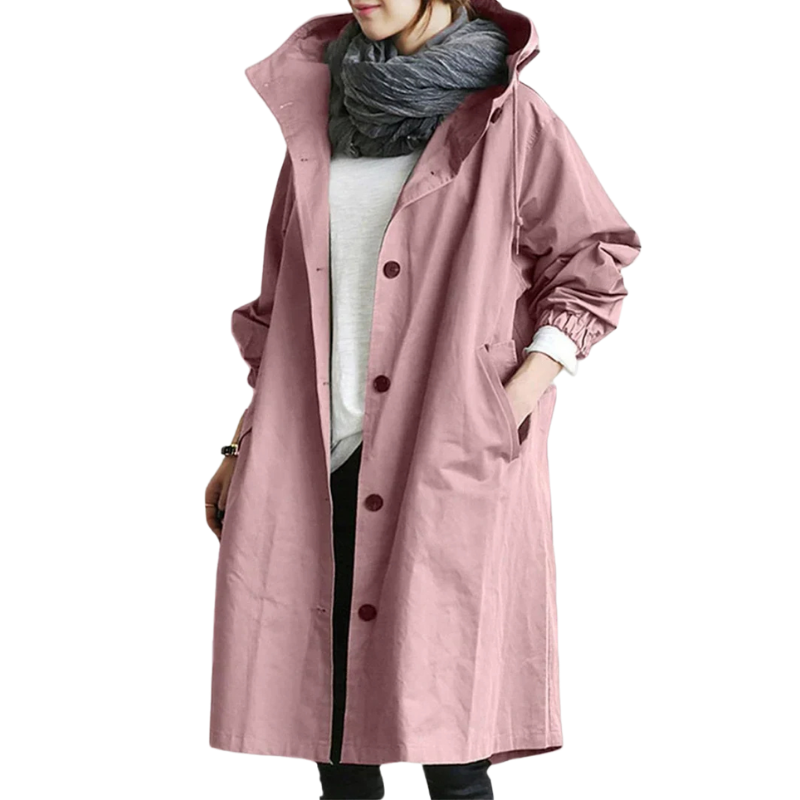 Mara – Wasserdichter Trenchcoat mit Kapuze für Regentage