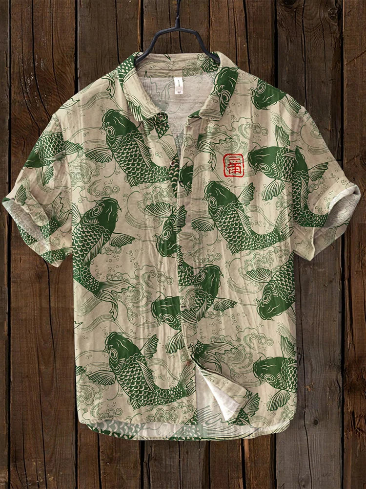Ogie – Leinenhemd mit Vintage-Fischmotiv