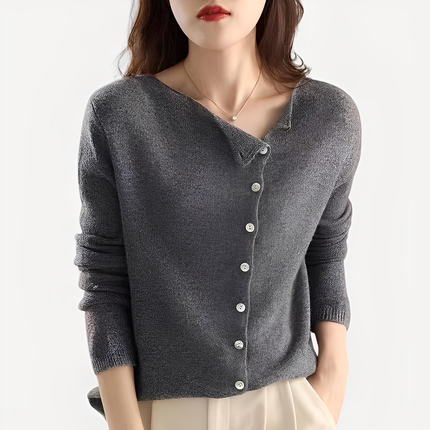 Daria - Stilvolle, warme Ein-Knopf-Strickjacke für Damen