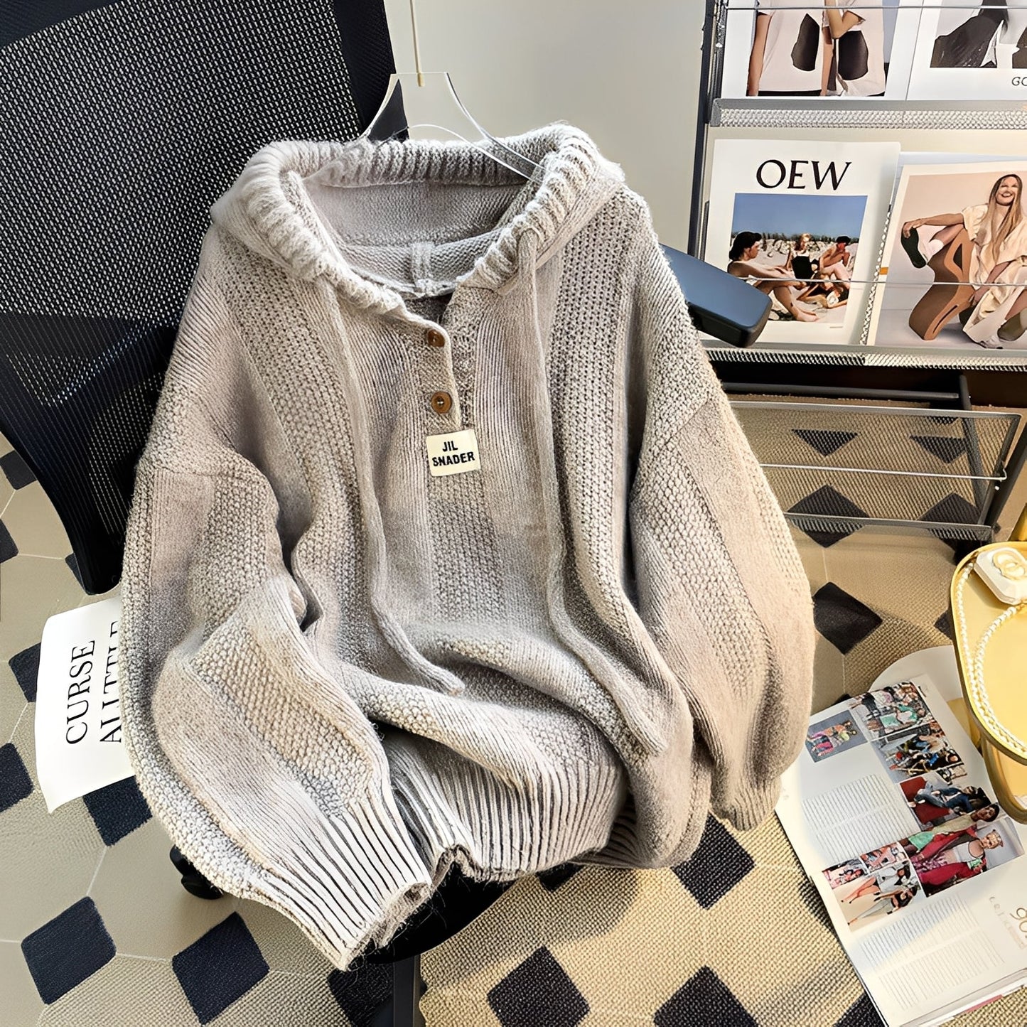 Haylee - Bequemer gestrickter Hoodie mit Knöpfen für Damen