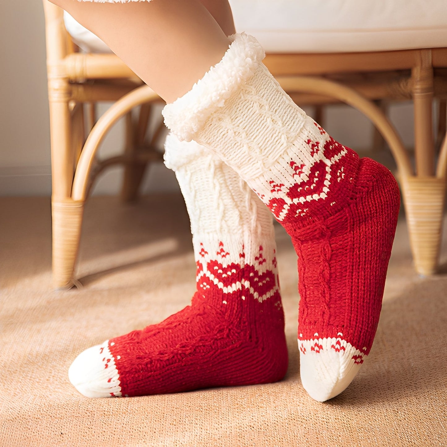 Danika - Modische gestrickte Kuschelsocken mit Herzdesign für Damen