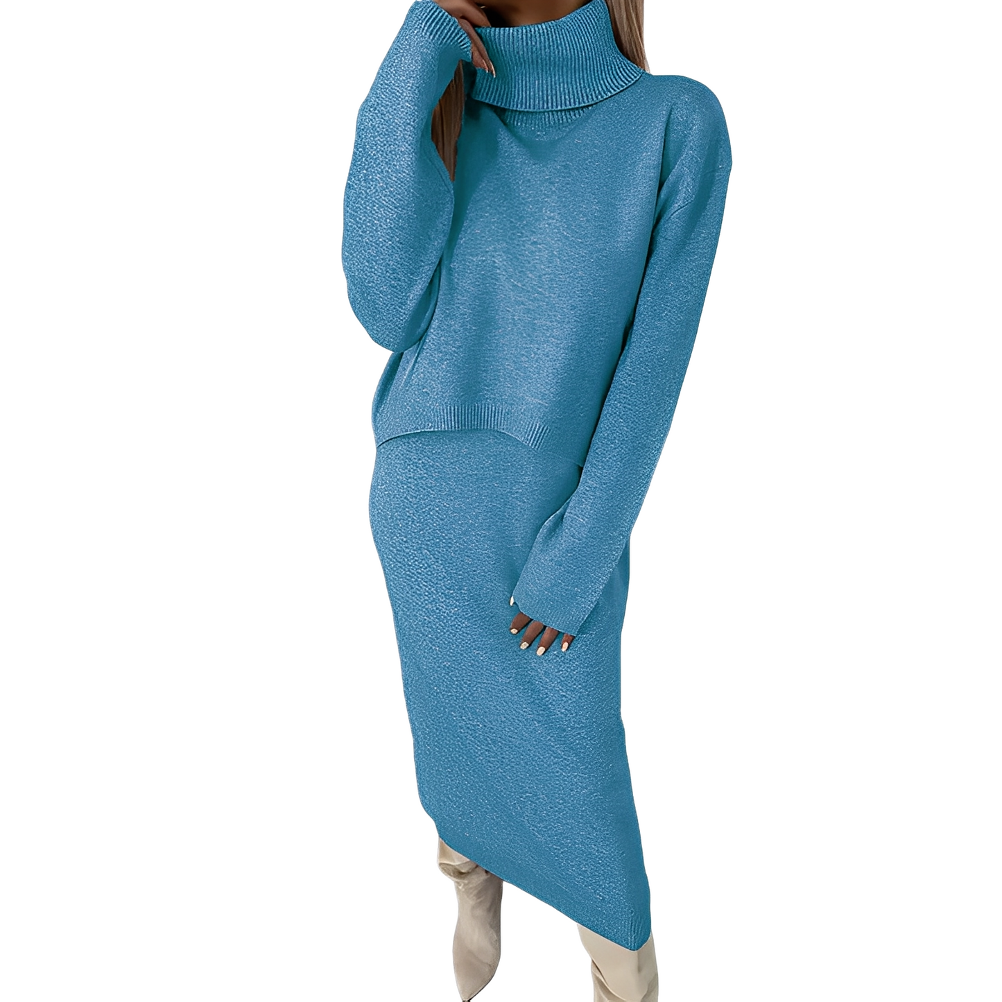 Natalee - Elegantes Damen-Rollkragenpullover- und Rock-Set