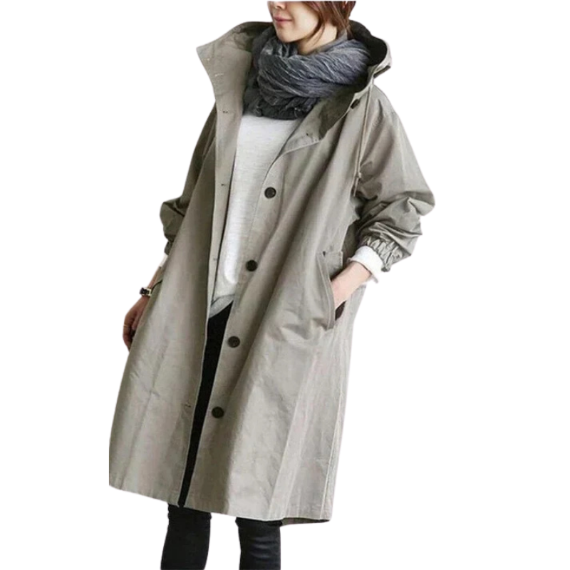 Mara – Wasserdichter Trenchcoat mit Kapuze für Regentage