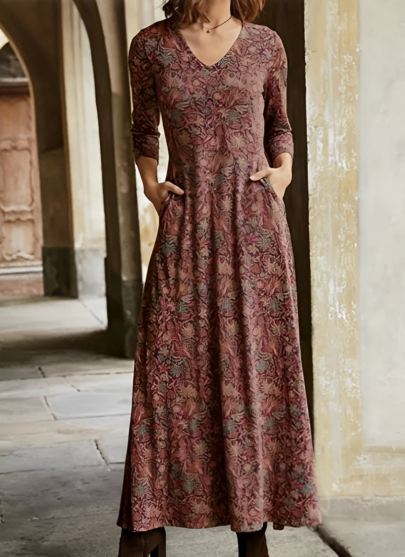 Bernadine - Damenkleid mit langen Ärmeln und Muster